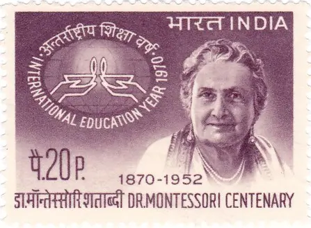 Primetime, Decline and Revival - Montessori on an Indian postal stamp in 1970.